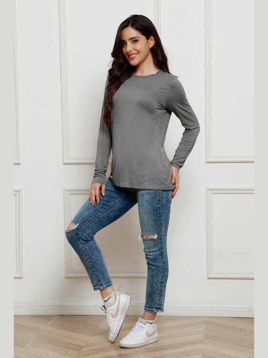 Basic Bae Full Size Round Neck Long Sleeve Top -- 