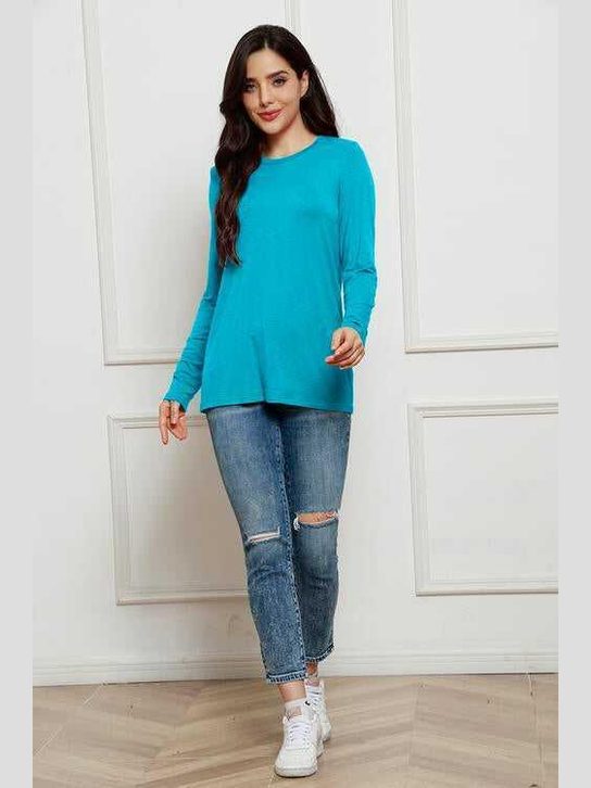 Basic Bae Full Size Round Neck Long Sleeve Top -- 