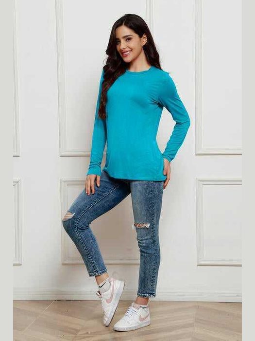 Basic Bae Full Size Round Neck Long Sleeve Top -- 