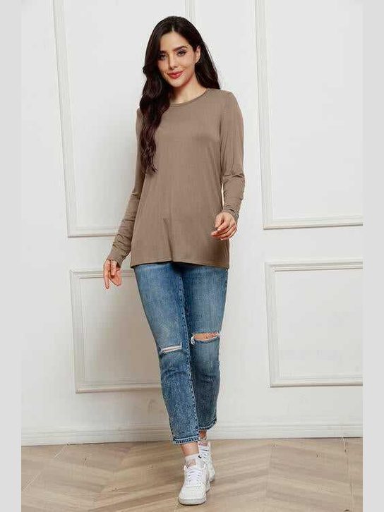Basic Bae Full Size Round Neck Long Sleeve Top -- 