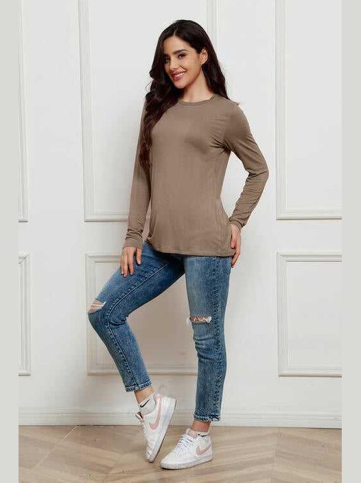 Basic Bae Full Size Round Neck Long Sleeve Top -- 