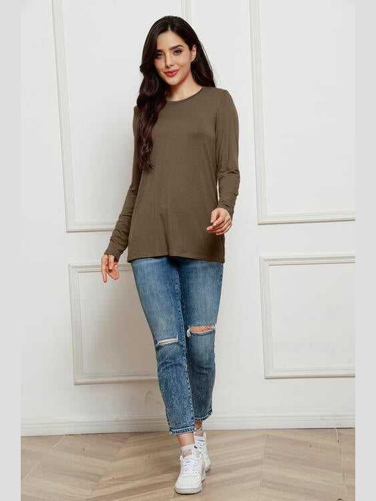 Basic Bae Full Size Round Neck Long Sleeve Top -- 