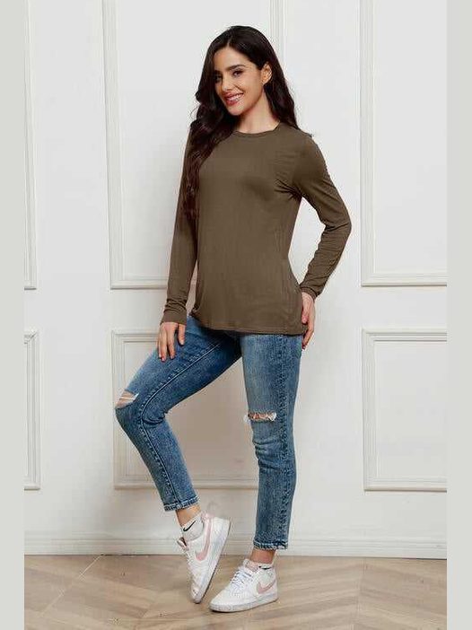 Basic Bae Full Size Round Neck Long Sleeve Top -- 