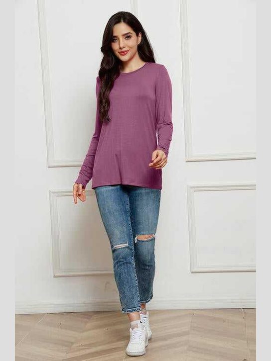 Basic Bae Full Size Round Neck Long Sleeve Top -- 
