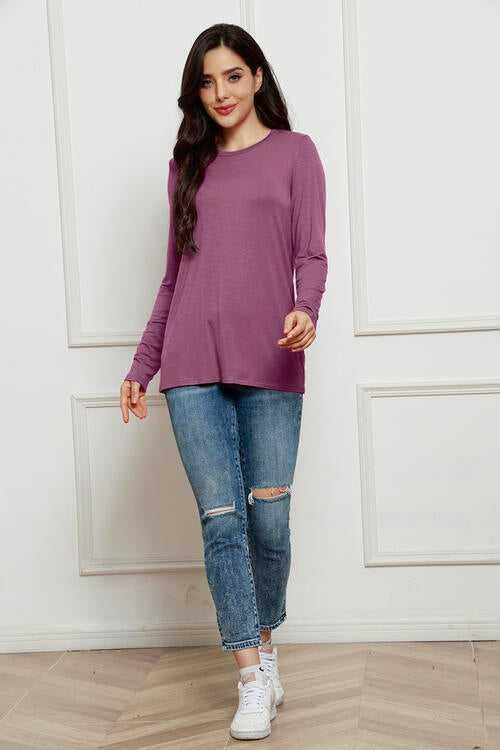 Basic Bae Full Size Round Neck Long Sleeve Top -- 