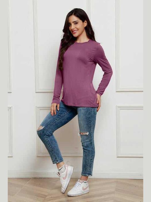 Basic Bae Full Size Round Neck Long Sleeve Top -- 