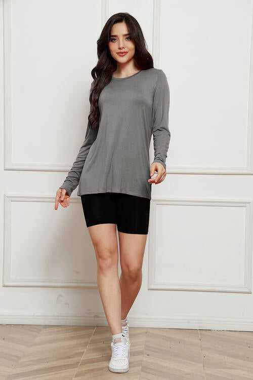 Basic Bae Full Size Round Neck Long Sleeve Top -- 
