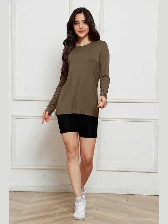Basic Bae Full Size Round Neck Long Sleeve Top -- 