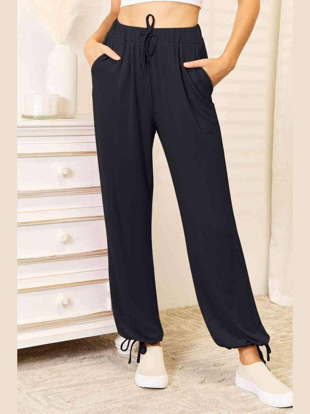 Basic Bae Full Size Soft Rayon Drawstring Waist Pants with Pockets -- 
