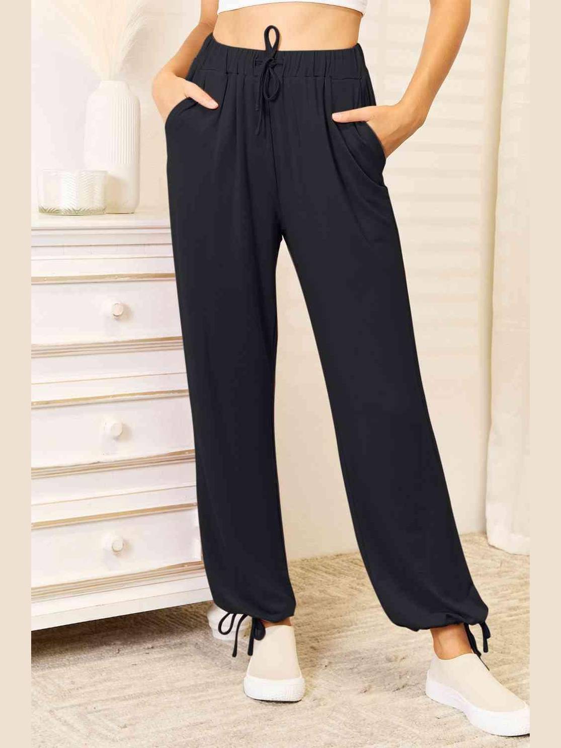 Basic Bae Full Size Soft Rayon Drawstring Waist Pants with Pockets -- 