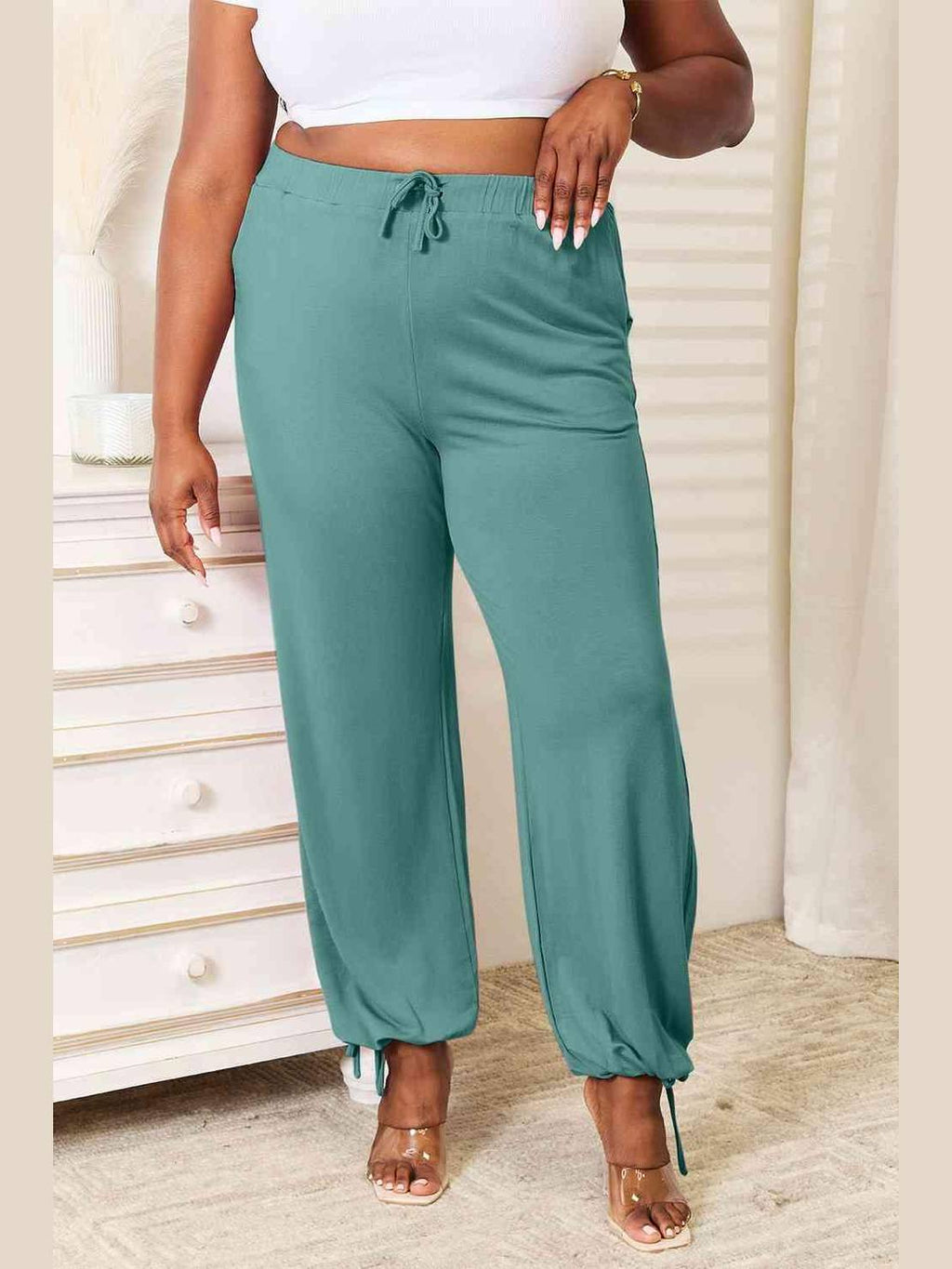 Basic Bae Full Size Soft Rayon Drawstring Waist Pants with Pockets -- 
