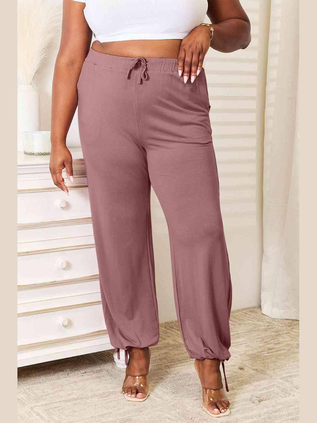 Basic Bae Full Size Soft Rayon Drawstring Waist Pants with Pockets -- 
