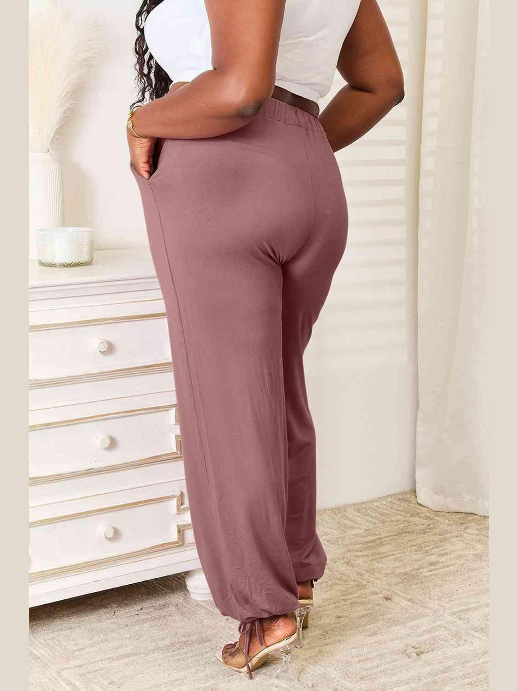 Basic Bae Full Size Soft Rayon Drawstring Waist Pants with Pockets -- 