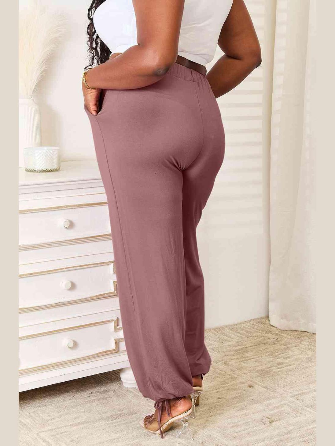 Basic Bae Full Size Soft Rayon Drawstring Waist Pants with Pockets -- 