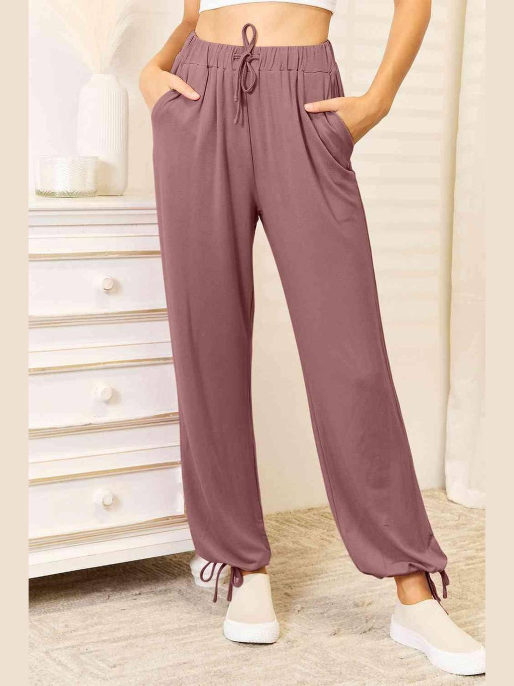 Basic Bae Full Size Soft Rayon Drawstring Waist Pants with Pockets -- 