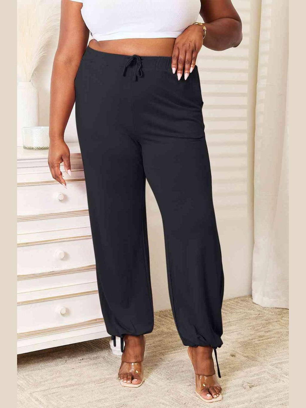 Basic Bae Full Size Soft Rayon Drawstring Waist Pants with Pockets -- 