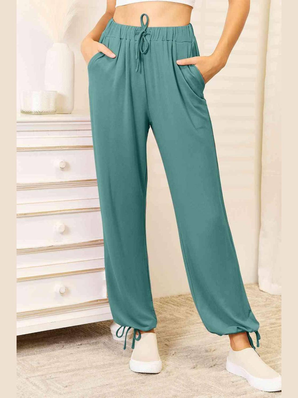 Basic Bae Full Size Soft Rayon Drawstring Waist Pants with Pockets -- 