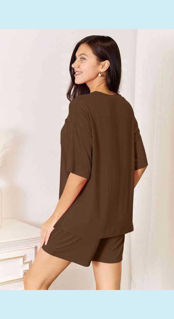 Basic Bae Full Size Soft Rayon Half Sleeve Top and Shorts Set -- 