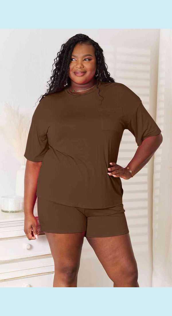 Basic Bae Full Size Soft Rayon Half Sleeve Top and Shorts Set -- 
