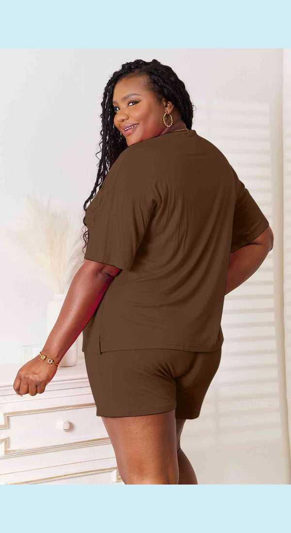 Basic Bae Full Size Soft Rayon Half Sleeve Top and Shorts Set -- 