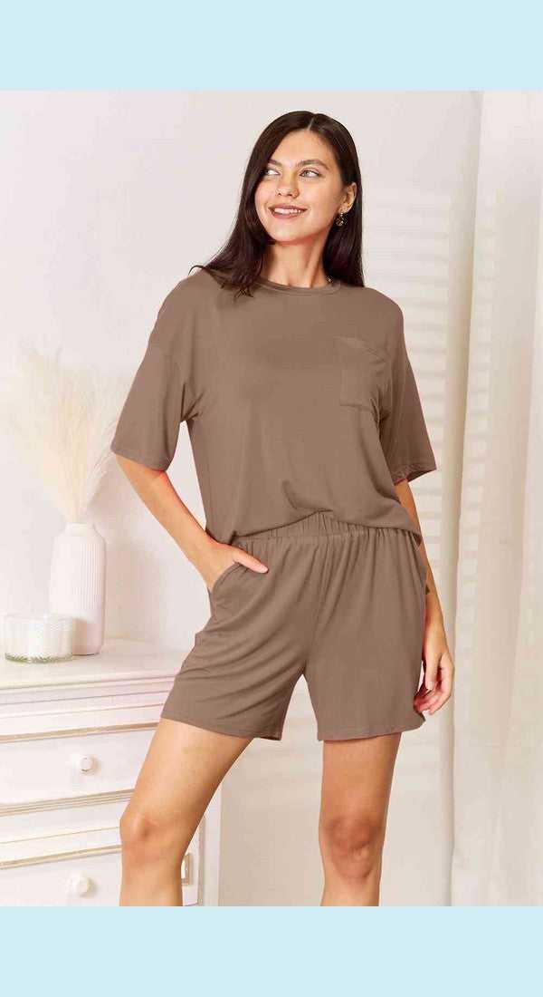 Basic Bae Full Size Soft Rayon Half Sleeve Top and Shorts Set -- 