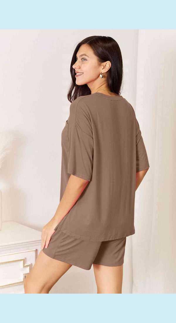 Basic Bae Full Size Soft Rayon Half Sleeve Top and Shorts Set -- 