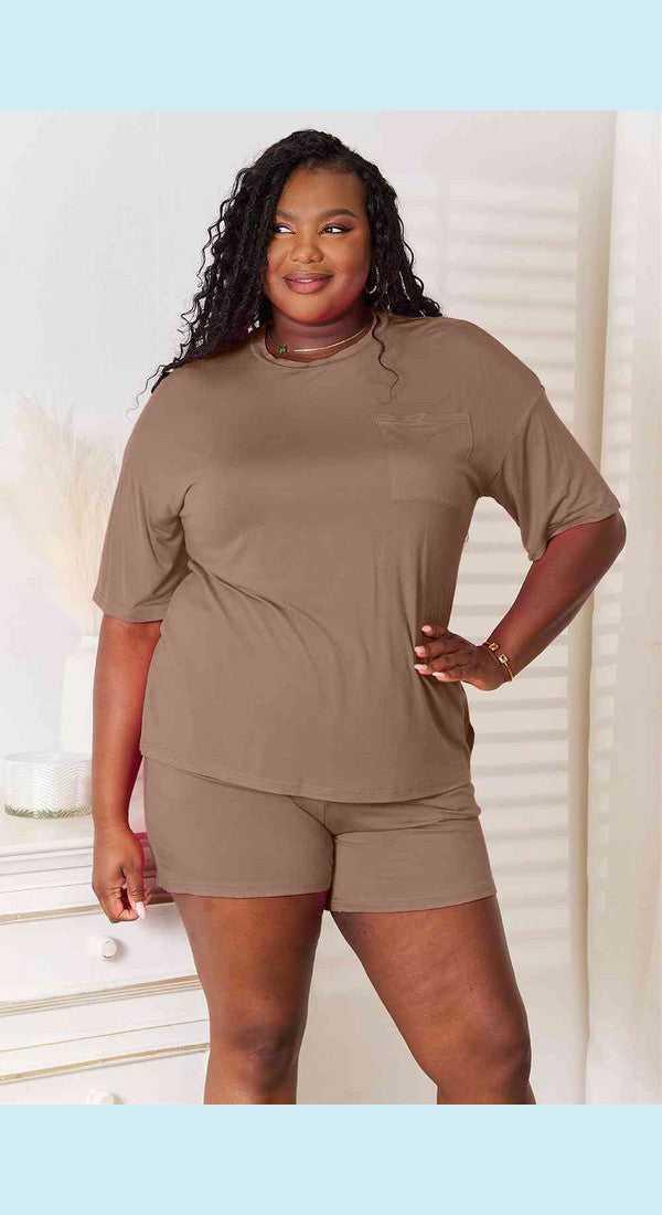 Basic Bae Full Size Soft Rayon Half Sleeve Top and Shorts Set -- 