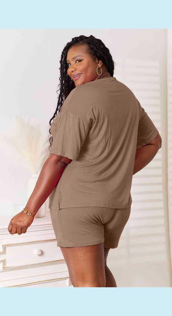 Basic Bae Full Size Soft Rayon Half Sleeve Top and Shorts Set -- 