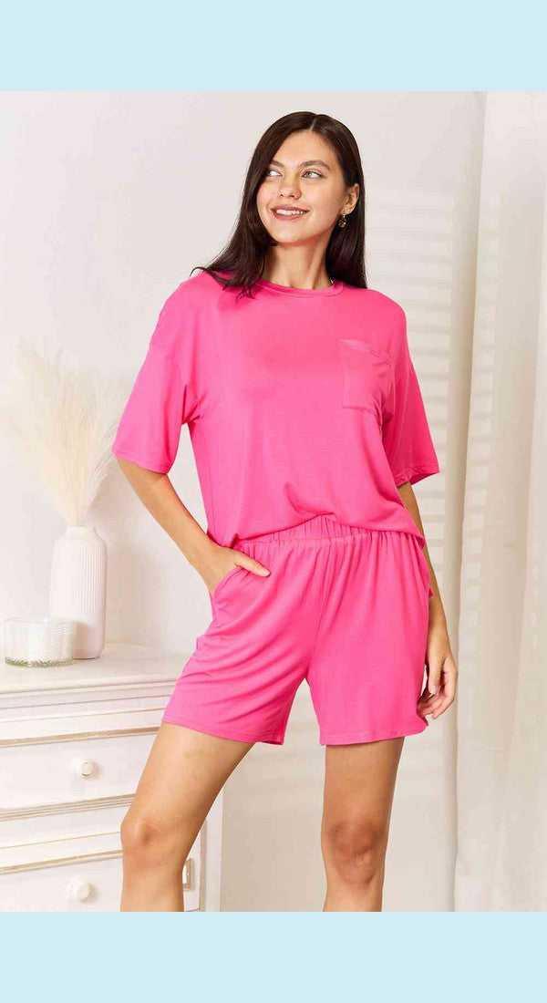 Basic Bae Full Size Soft Rayon Half Sleeve Top and Shorts Set -- 