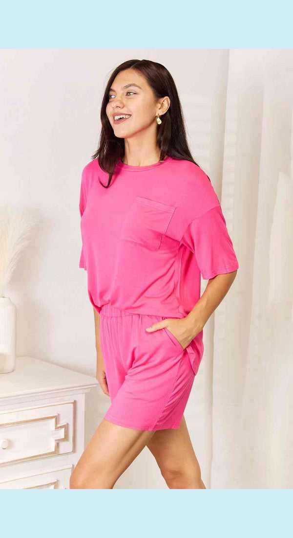 Basic Bae Full Size Soft Rayon Half Sleeve Top and Shorts Set -- 