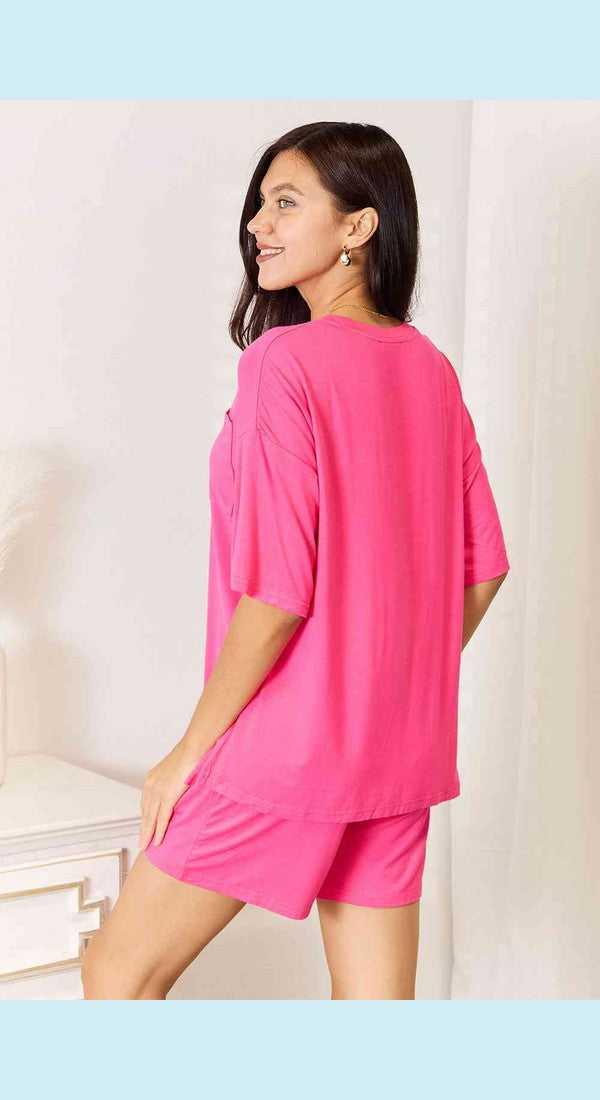 Basic Bae Full Size Soft Rayon Half Sleeve Top and Shorts Set -- 