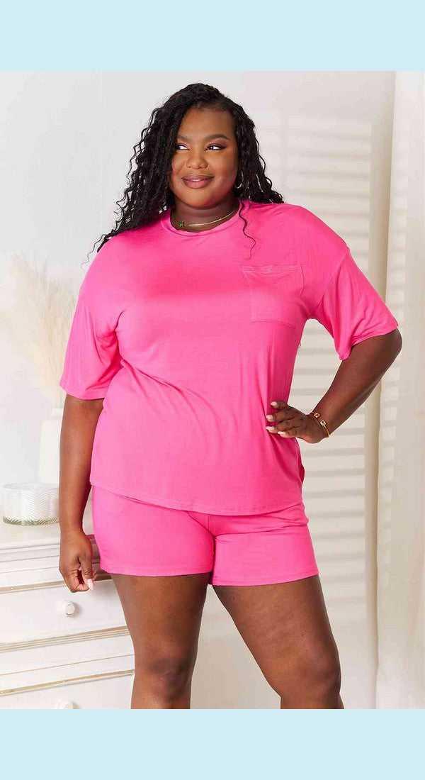 Basic Bae Full Size Soft Rayon Half Sleeve Top and Shorts Set -- 