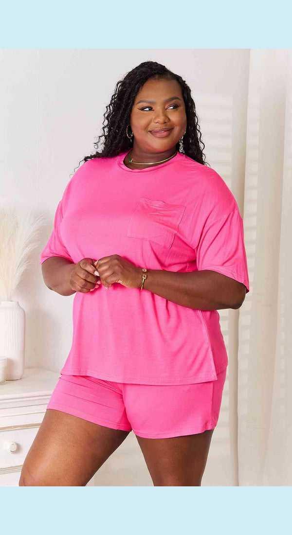 Basic Bae Full Size Soft Rayon Half Sleeve Top and Shorts Set -- 