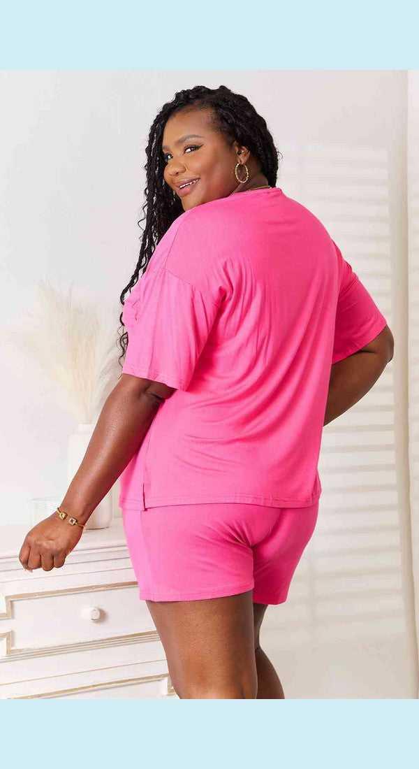 Basic Bae Full Size Soft Rayon Half Sleeve Top and Shorts Set -- 