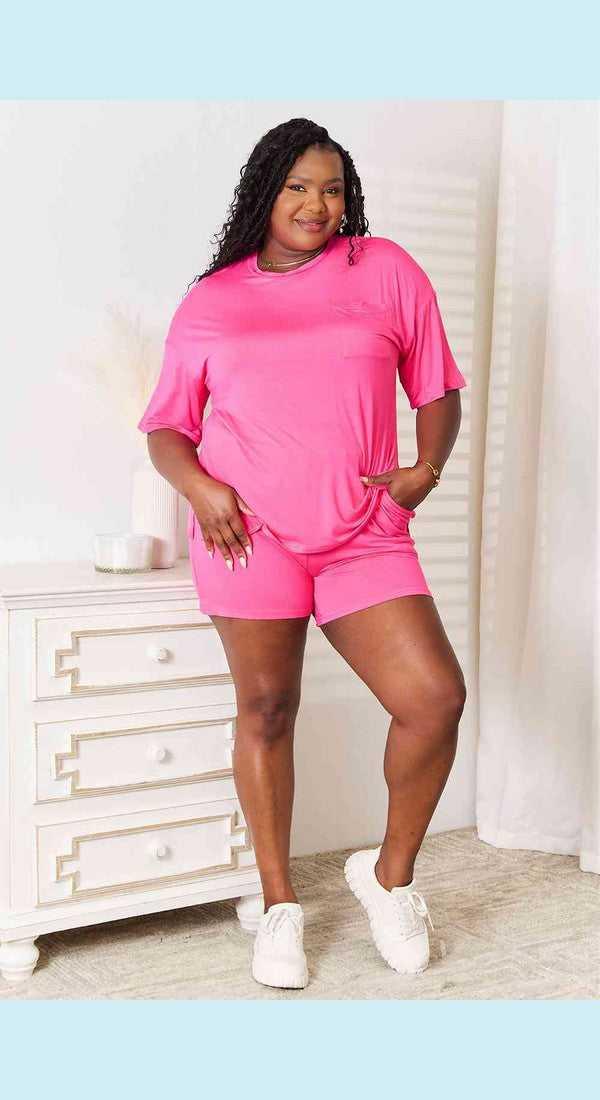 Basic Bae Full Size Soft Rayon Half Sleeve Top and Shorts Set -- 