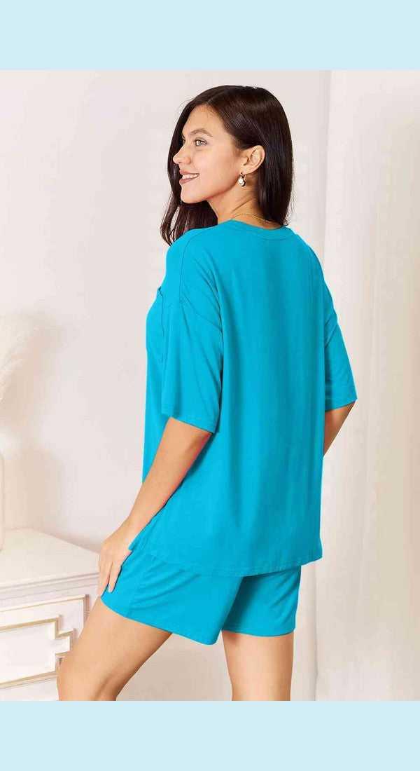 Basic Bae Full Size Soft Rayon Half Sleeve Top and Shorts Set -- 