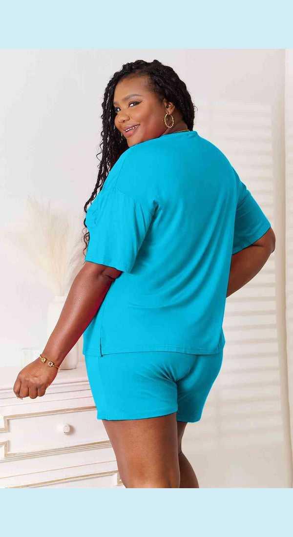 Basic Bae Full Size Soft Rayon Half Sleeve Top and Shorts Set -- 