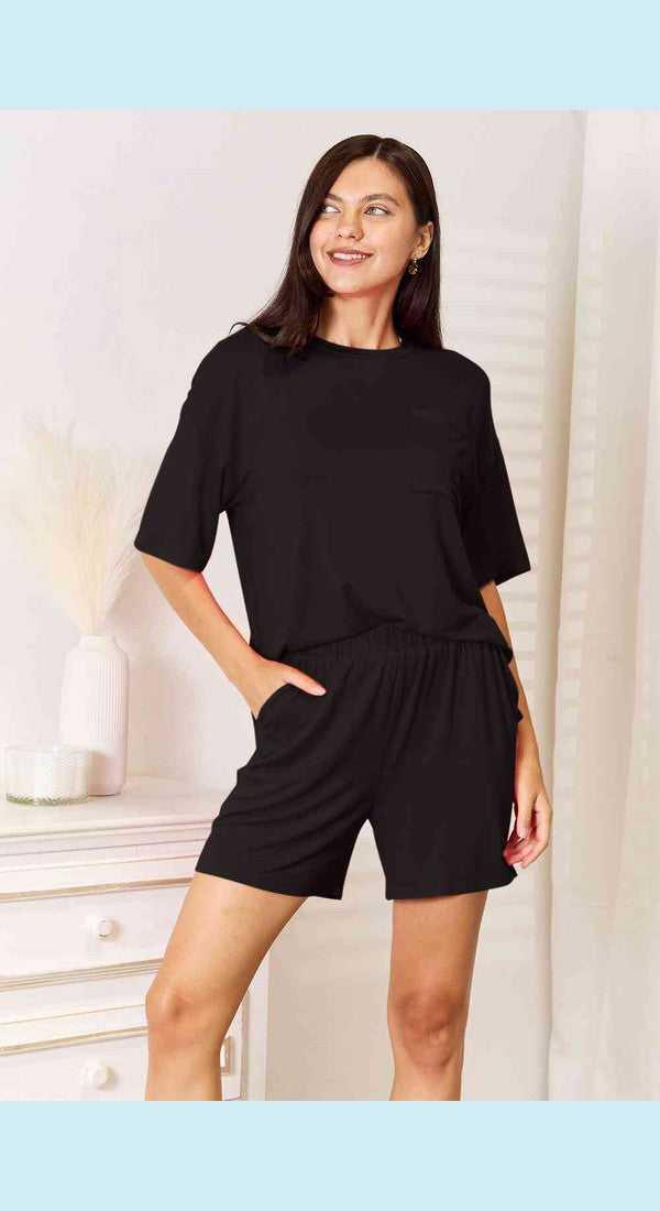 Basic Bae Full Size Soft Rayon Half Sleeve Top and Shorts Set -- 