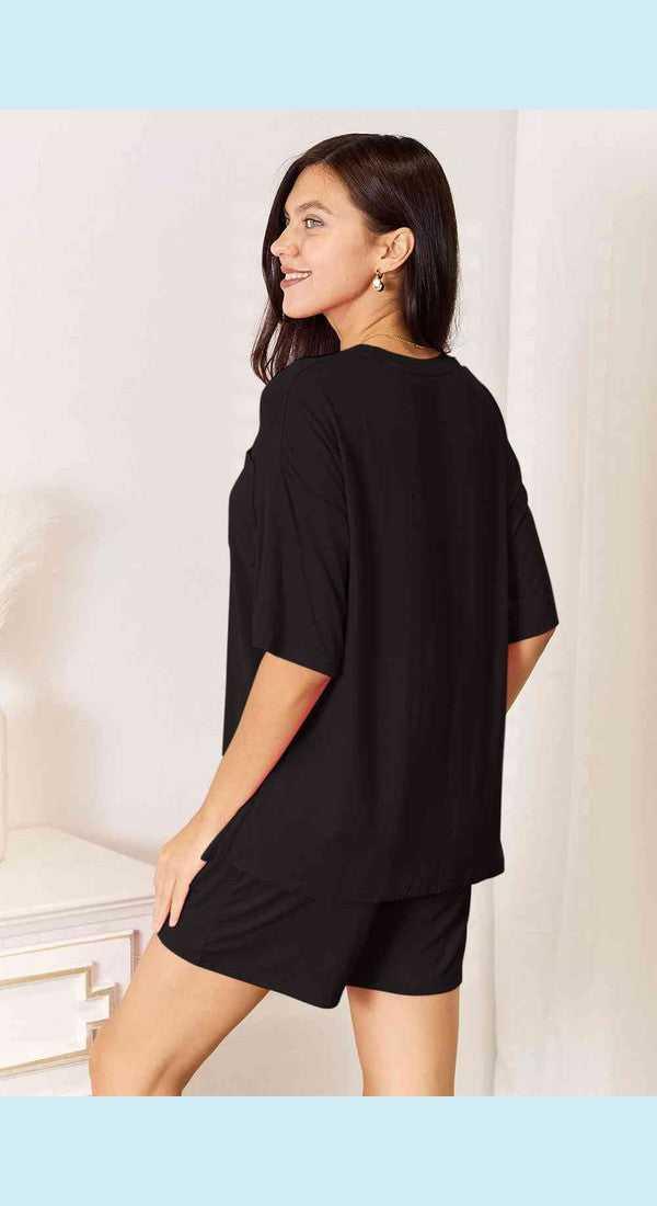 Basic Bae Full Size Soft Rayon Half Sleeve Top and Shorts Set -- 