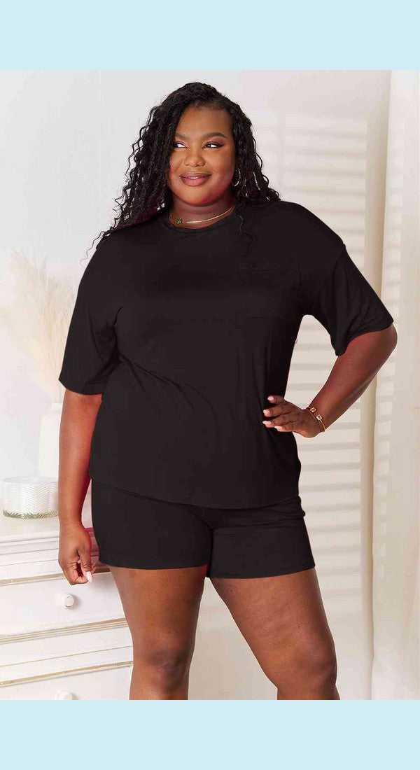Basic Bae Full Size Soft Rayon Half Sleeve Top and Shorts Set -- 
