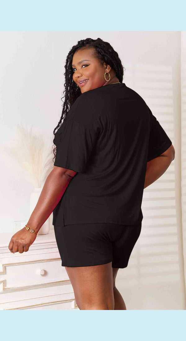 Basic Bae Full Size Soft Rayon Half Sleeve Top and Shorts Set -- 