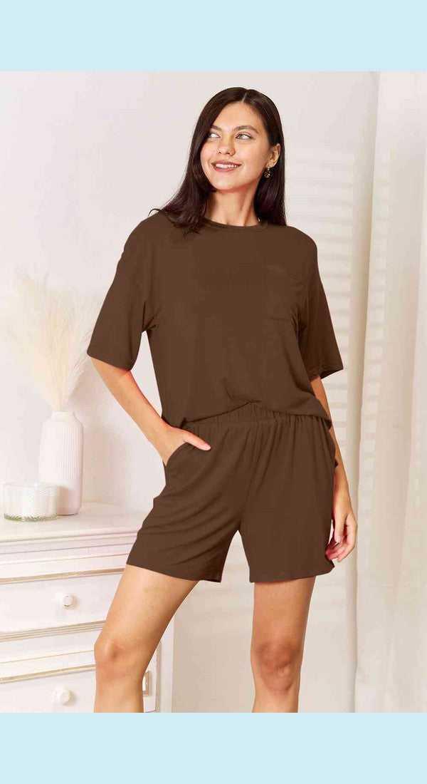 Basic Bae Full Size Soft Rayon Half Sleeve Top and Shorts Set -- 