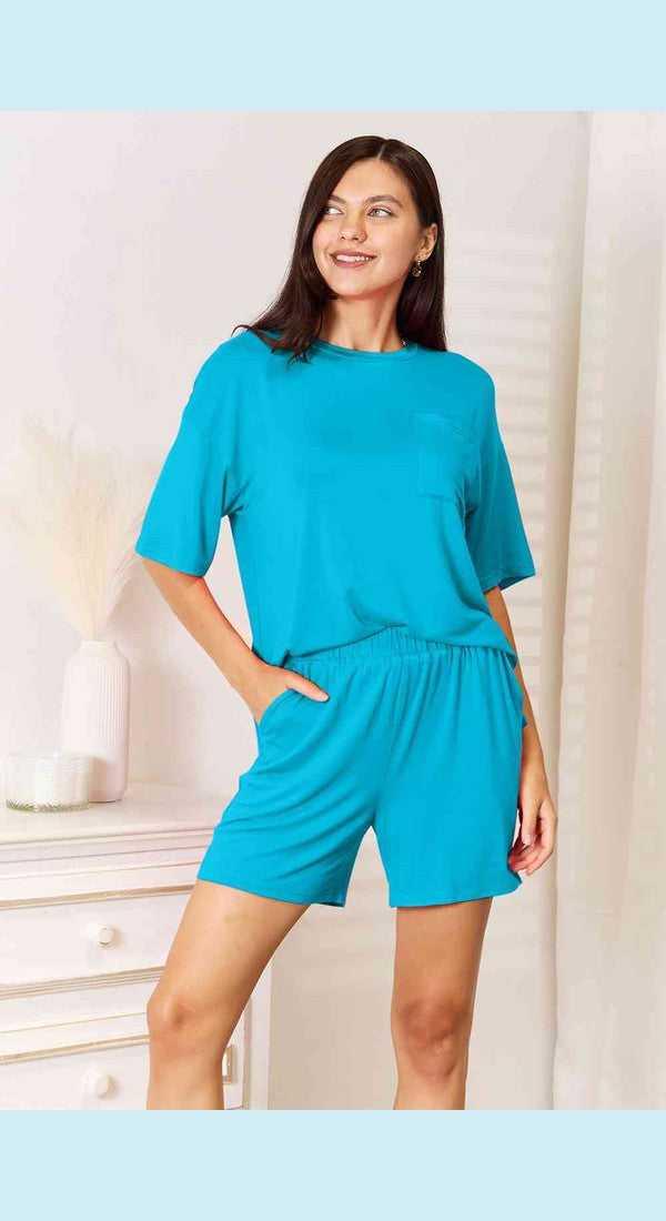 Basic Bae Full Size Soft Rayon Half Sleeve Top and Shorts Set -- 