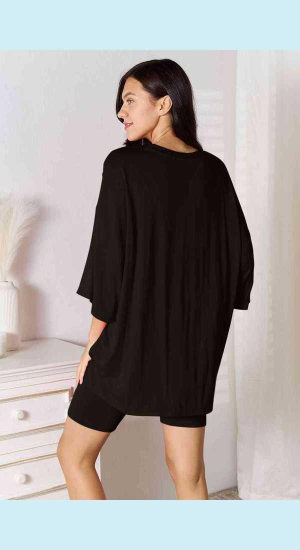 Basic Bae Full Size Soft Rayon Three-Quarter Sleeve Top and Shorts Set -- 