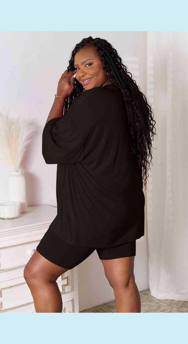 Basic Bae Full Size Soft Rayon Three-Quarter Sleeve Top and Shorts Set -- 