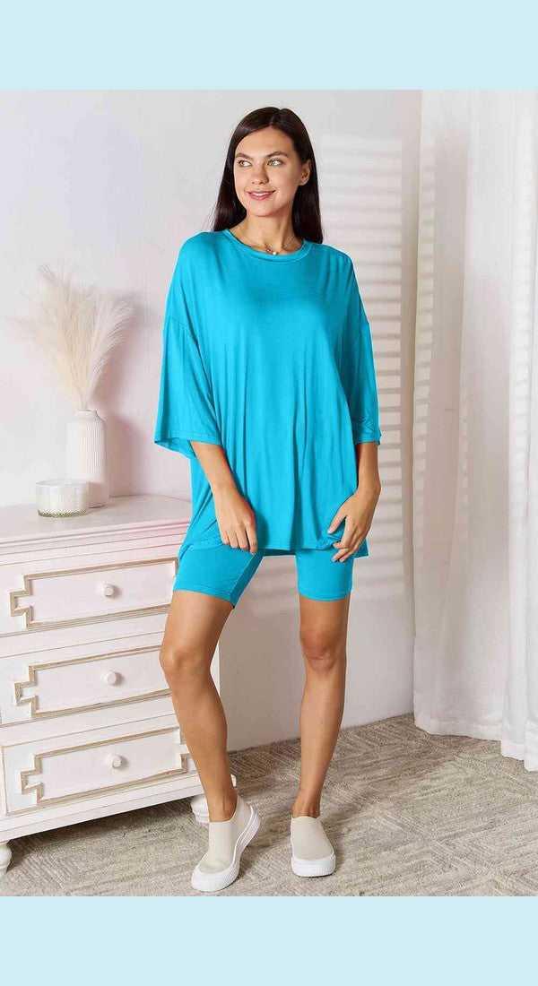 Basic Bae Full Size Soft Rayon Three-Quarter Sleeve Top and Shorts Set -- 