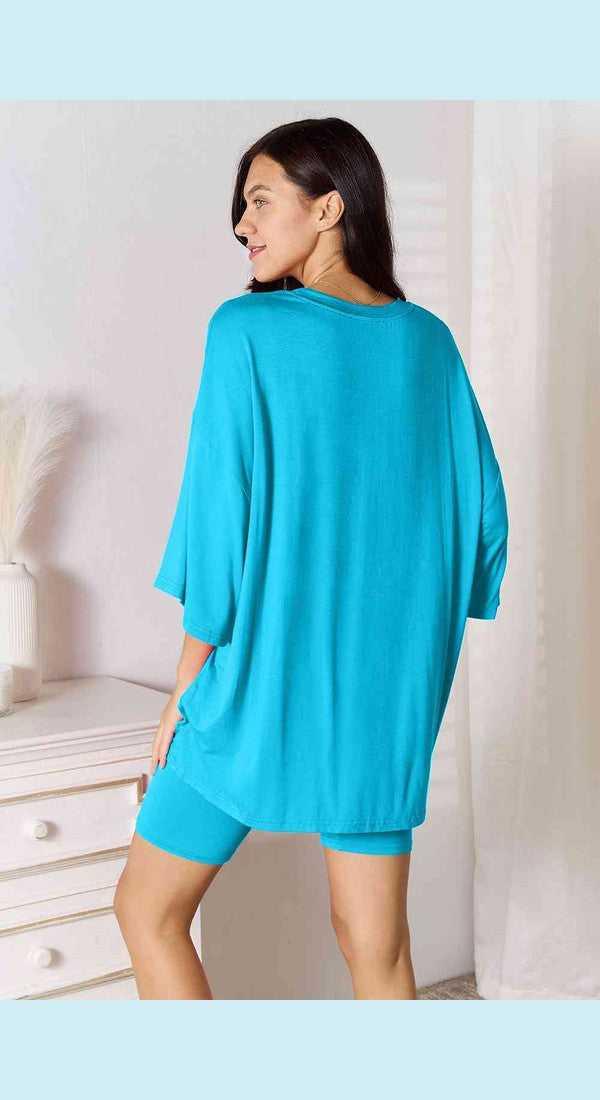 Basic Bae Full Size Soft Rayon Three-Quarter Sleeve Top and Shorts Set -- 