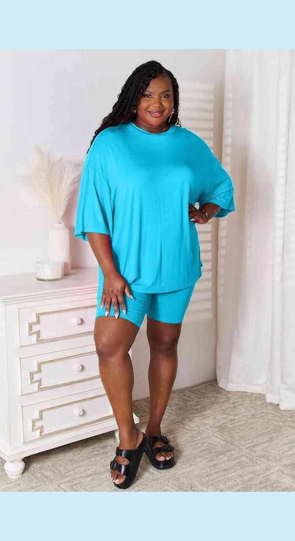 Basic Bae Full Size Soft Rayon Three-Quarter Sleeve Top and Shorts Set -- 