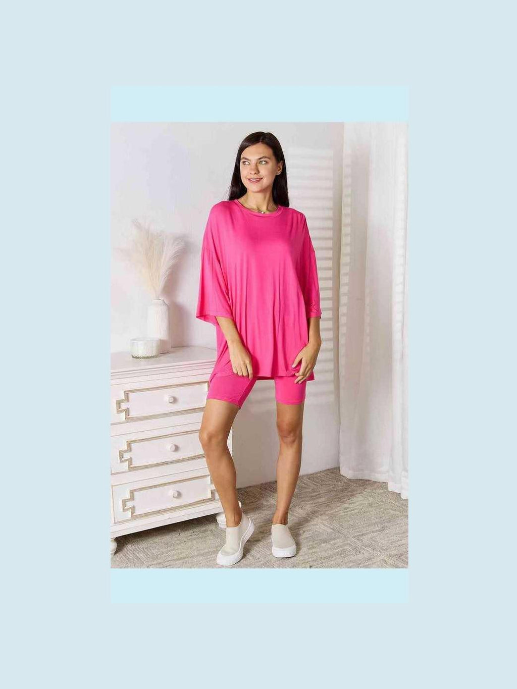 Basic Bae Full Size Soft Rayon Three-Quarter Sleeve Top and Shorts Set -- 