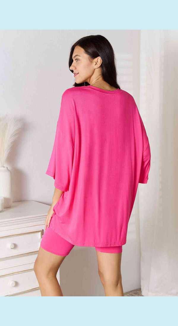 Basic Bae Full Size Soft Rayon Three-Quarter Sleeve Top and Shorts Set -- 